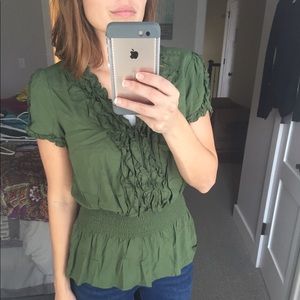 Olive green Sunny Leigh ruffle top size small.